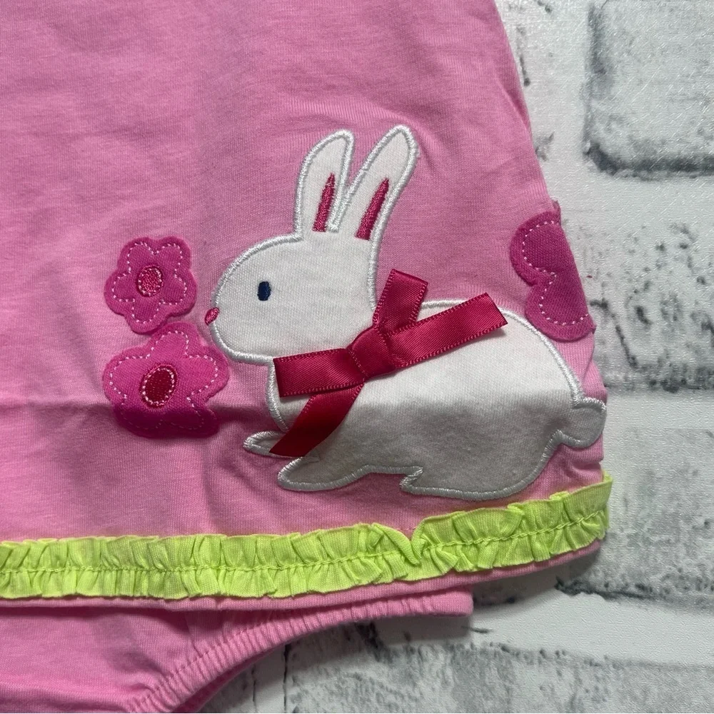 First Impressions Pink Appliqué Bunny Romper Sunsuit 6-9 Months (17-22lbs) NWT